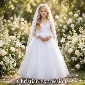 Long Sleeves Holy Communion Dress with with Detachable Train -  FirstCommunions.com
