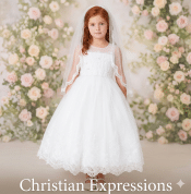 Ankle Length First Communion Dress Illusion neckline with lace hem