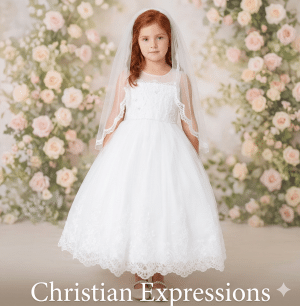 Ankle Length First Communion Dress Illusion neckline with lace hem