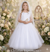 Plus Size Satin Bodice with Lace Applique First Communion Dress