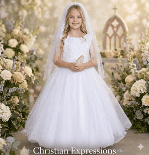 Plus Size Satin Bodice with Lace Applique First Communion Dress