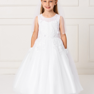 First Communion Dress with Gorgeous Lace Applique and Pearls