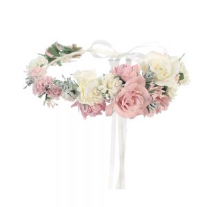First Communion Floral Crown Wreath Headpiece with Large Flowers and Ribbons