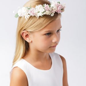 First Communion Floral Crown Wreath Headpiece with Pastel Flowers