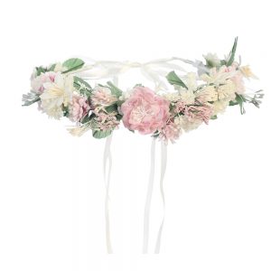 First Communion Floral Crown Wreath Headpiece with Pastel Flowers and Ribbons