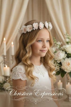 First Communion Pale Blush Floral Crown Headpiece