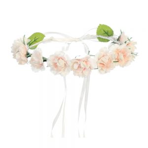 First Communion Pale Blush Floral Crown Headpiece with Ribbons