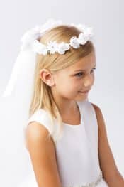 Wreath First Communion Veil with Satin and Organza Flowers