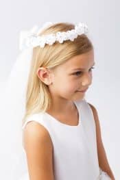 Wreath First Communion Veil Organza Flowers with Crystal Accents
