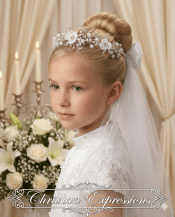 Wreath First Communion Veil Organza Flowers and Rhinestones