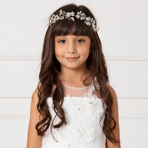 Floral Silver First Communion Spray Hairband