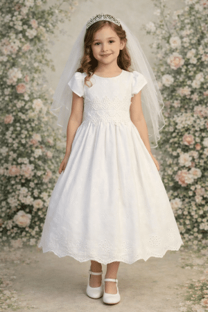 Girls Cotton Eyelet First Communion Dress