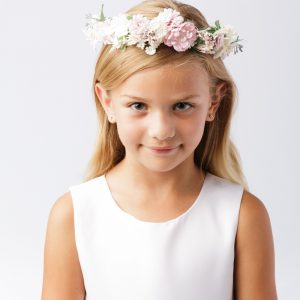 Girls First Communion Floral Crown Wreath Headpiece with Pastel Flowers