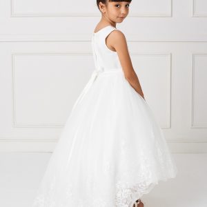 Girls Satin First Communion Dress with Lace Train