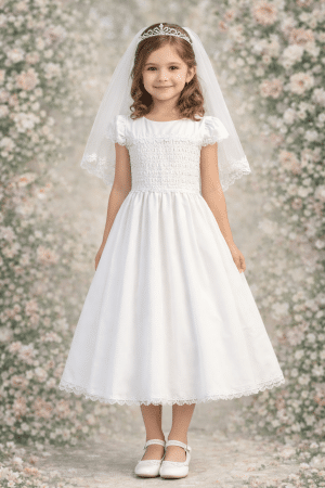 Girls Smocked Cotton First Communion Dress