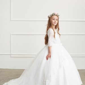 Gorgeous First Communion Dress lace peplum skirt with a long tail in the back