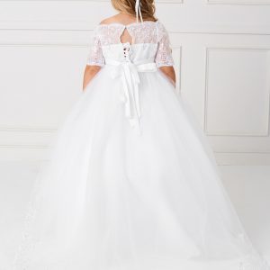 Gorgeous Floor Length First Communion Dress with Lace Sleeves