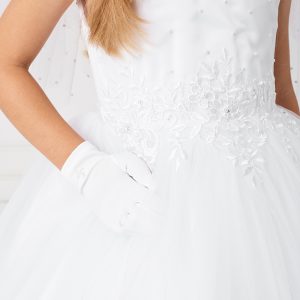 Gorgeous White First Communion Dress with Lace Satin Bodice