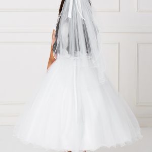 Gorgeous White Tea Length First Communion Dress with Lace Satin and Tulle