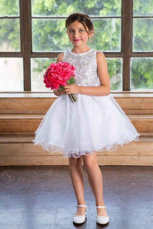 Knee Length Girl's First Communion Dress with Ruffled Skirt Buy First Communion Dresses with
