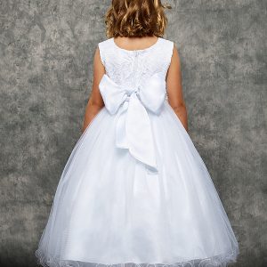 Lace Glitter First Communion Dress with Satin Bow Ruffle Skirt