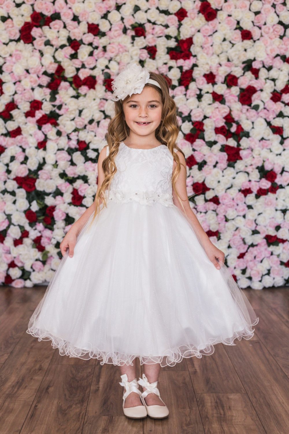 Lace Glitter First Communion Dress with Tulle Skirt