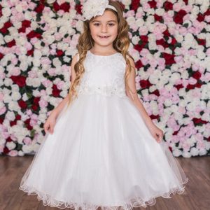 Lace Glitter First Communion Dress with Tulle Skirt