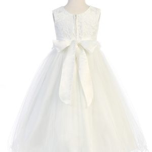 Lace Glitter Tulle First Communion Dress with Bow