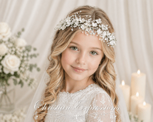 Large Floral Spray First Communion Hair Wreath