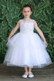 First Communion Dress Lace Top with Horsetail Layered Skirt