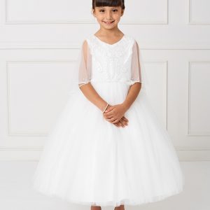 New Ivory First Communion Dress with Organza Cape to Cover Shoulders
