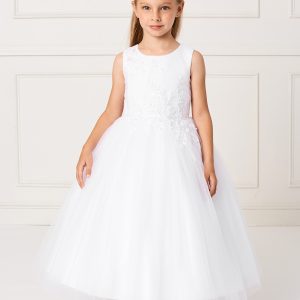 New Style Ankle Length Lace Mesh White First Communion Dress