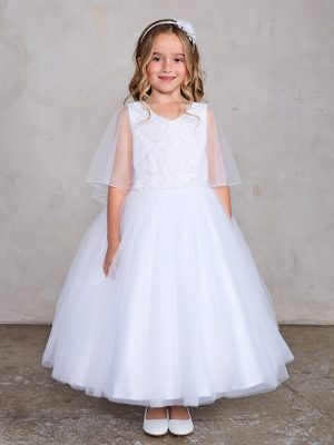 Holy Communion Dress Beaded Lace Bodice with attached Cape