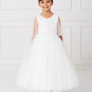 New Style Ivory First Communion Dress with Organza Cape to Cover Shoulders