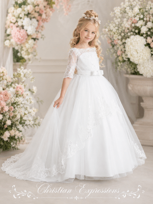 Off Shoulder Holy Communion Dress with Train