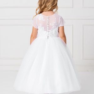Plus Size Ankle Length First Communion Dress with Lace Sleeves Back