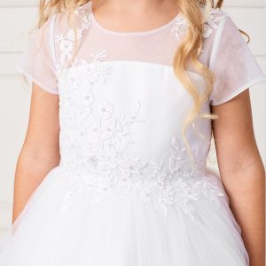 Plus Size Ankle Length First Communion Dress with Short Sleeves