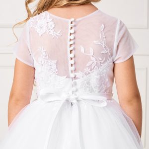 Pretty Plus Size Ankle Length First Communion Dress with Lace Sleeves