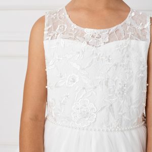 Pretty Satin First Communion Dress with Lace Train
