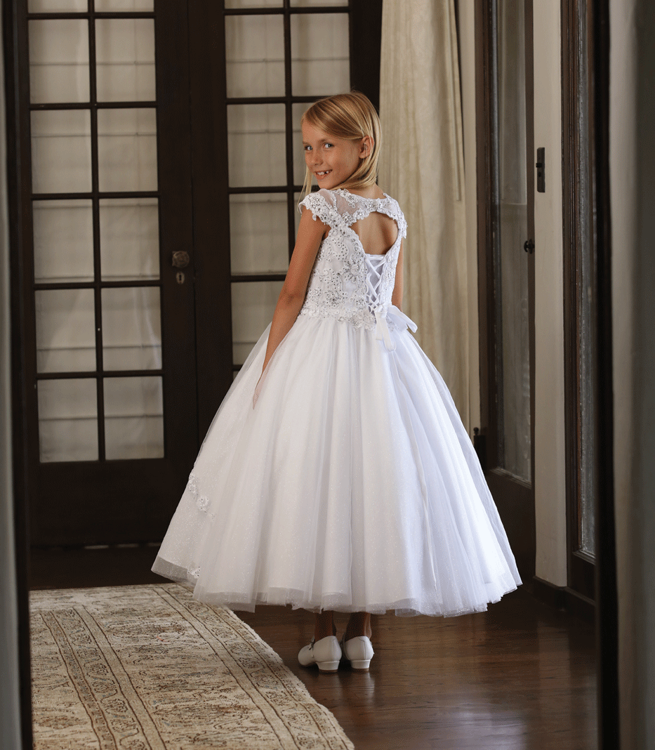 Beautiful Satin & Tulle First Communion Dress with split apron skirt ...