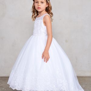 Satin First Communion Dress with Lace Train