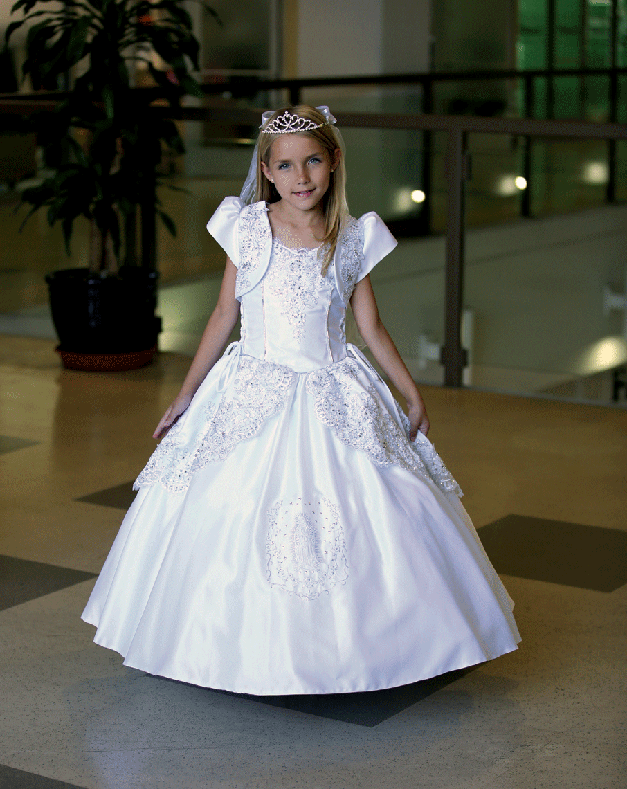 first communion dress with our lady of guadalupe