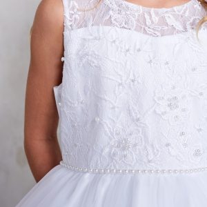 Satin bodice First Communion Dress with Lace Train