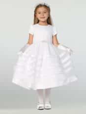 New Style Short Sleeve Satin First Communion Dress with Satin Trim Skirt 2020