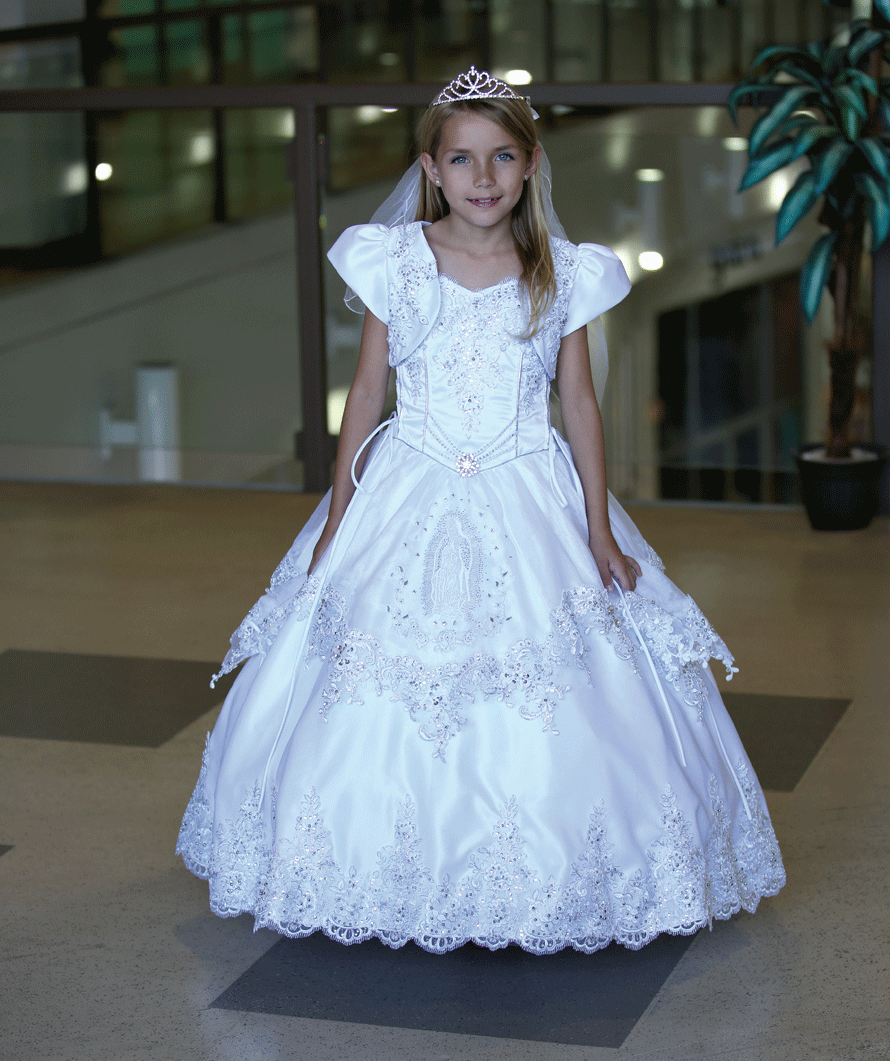 Spanish First Communion Dress with Our Lady of Guadalupe with Slight ...