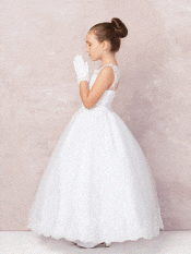 Plus Size First-Holy-Communion-Gown-with-Beaded-Bodice-Lace-Hem for Girls