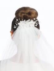 First Communion Comb Veil Organza flowers and rhinestones