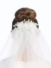 First Communion Veil on comb - Organza flowers and rhinestones