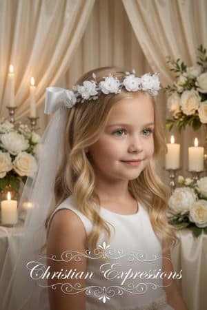 Wreath First Communion Veil with Flower Rhinestones