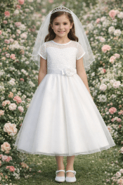First Communion Dress with Embroidered Bodice